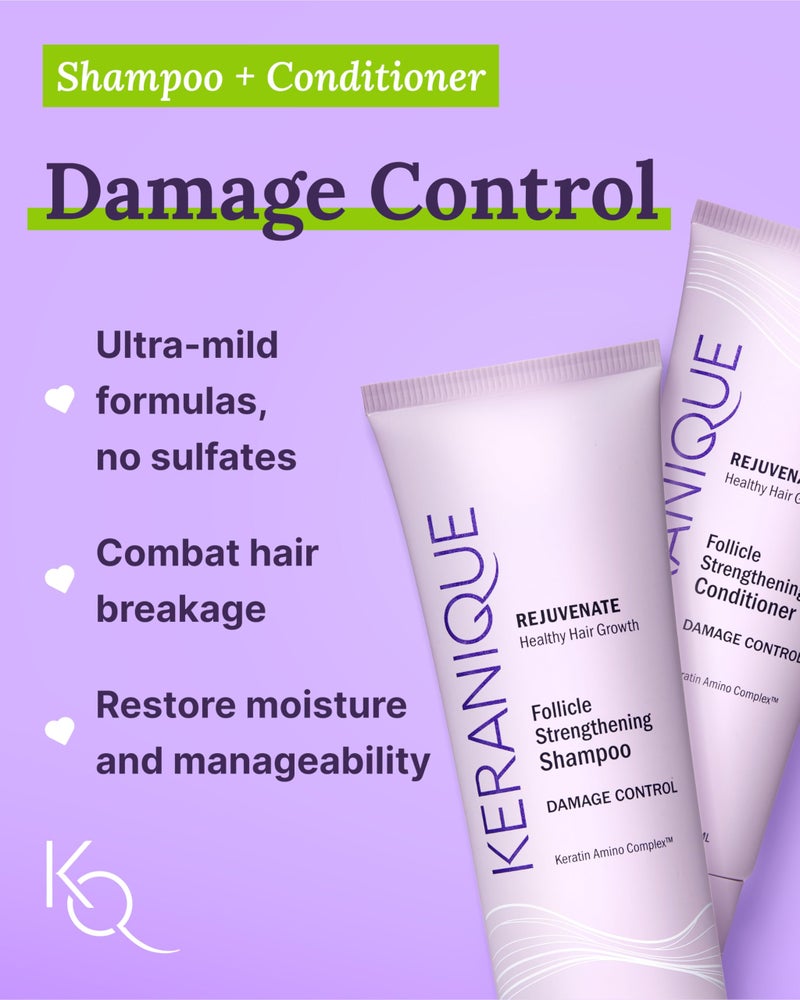Keranique Damage Control Set for Thinning Hair - Shampoo and Conditioner for Damaged Hair, Follicle Booster Serum, Lift & Repair Spray - Keratin Enriched Repair Products for Women with Dry, Thin Hair - Image 3